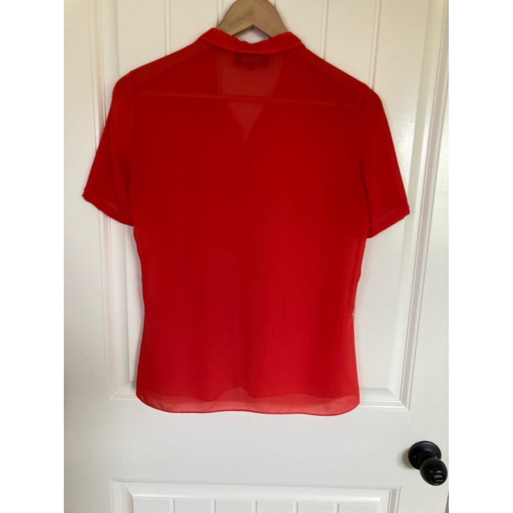 Vtg Givenchy for Chesa Red Short Sleeve‎ Button-Down Blouse Size 6 Classic Sheer - Picture 9 of 9
